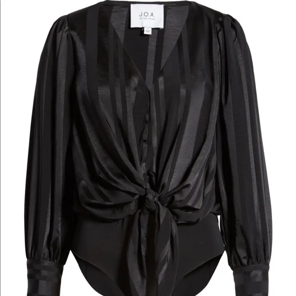 J.O.A Tonal Stripe Tie Front Body Suit